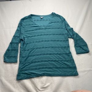 Croft & Barrow Long Sleeve Ruffle Shirt Blouse Blue Womens Size XL